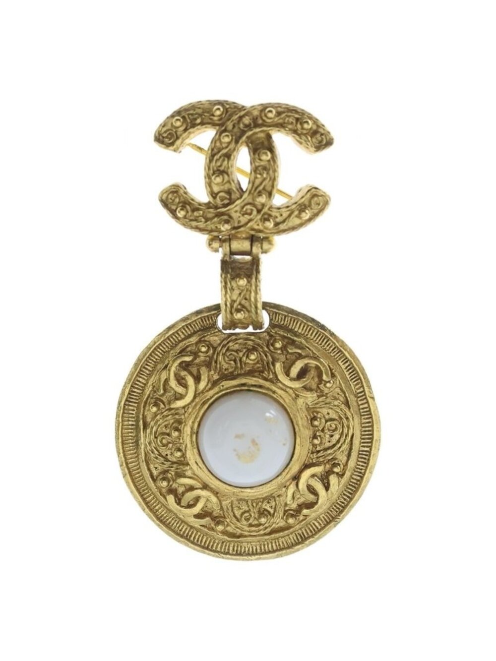 Chanel CC Logo Pearl Brooch Pin Badge Gold
